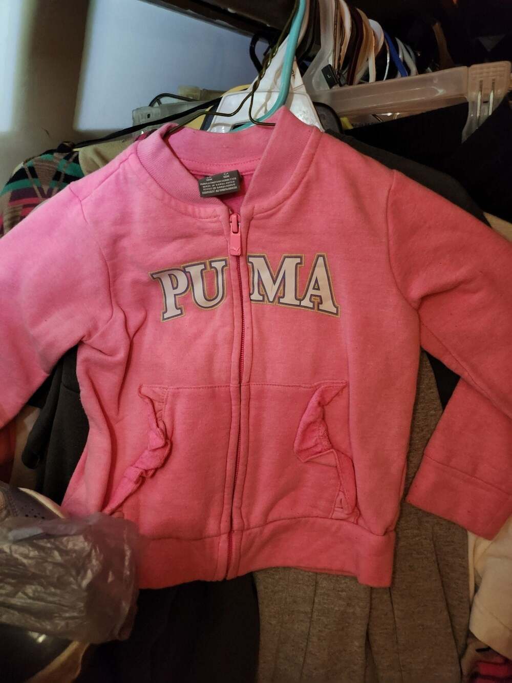 Puma Toddler Girls Pink Full-Zip Fleece Jacket with Ruffle Pockets, Size 18M